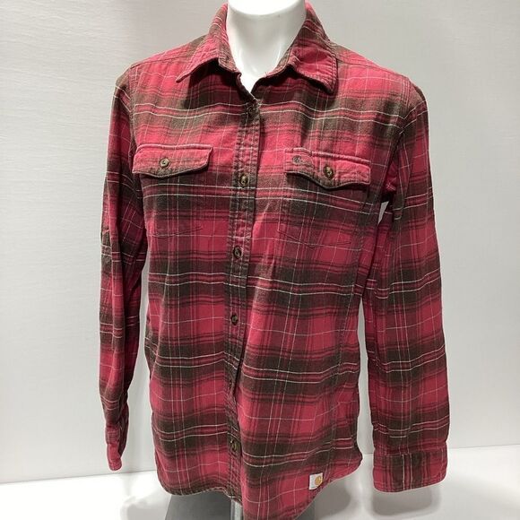 Carhartt Red Plaid Button Front Flannel Shirt Women's M - Picture 1 of 10